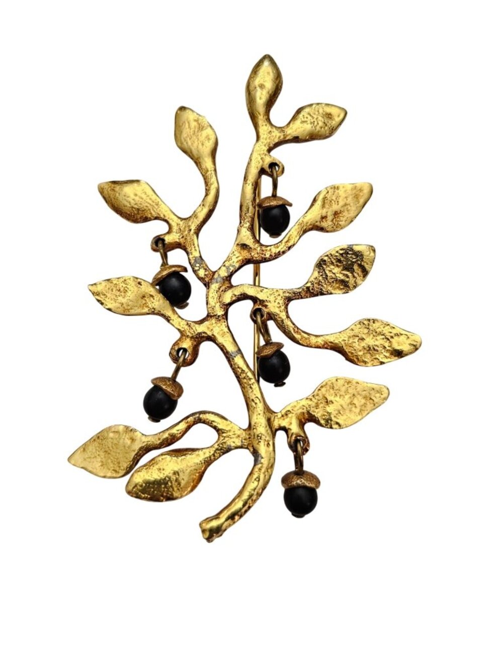 Cecile Jeanne Paris Acorn, Berry Leaf Branch Brooch, Gold Tone Pin Signed J552